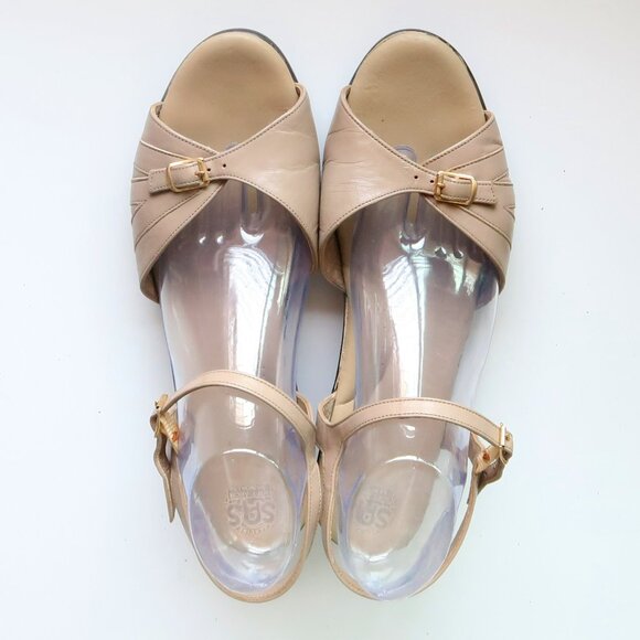 SAS Beige Soft Arch Leather Open Toe Sandals Flats Summer Wedge Comfort Shoes 11 - Picture 5 of 15